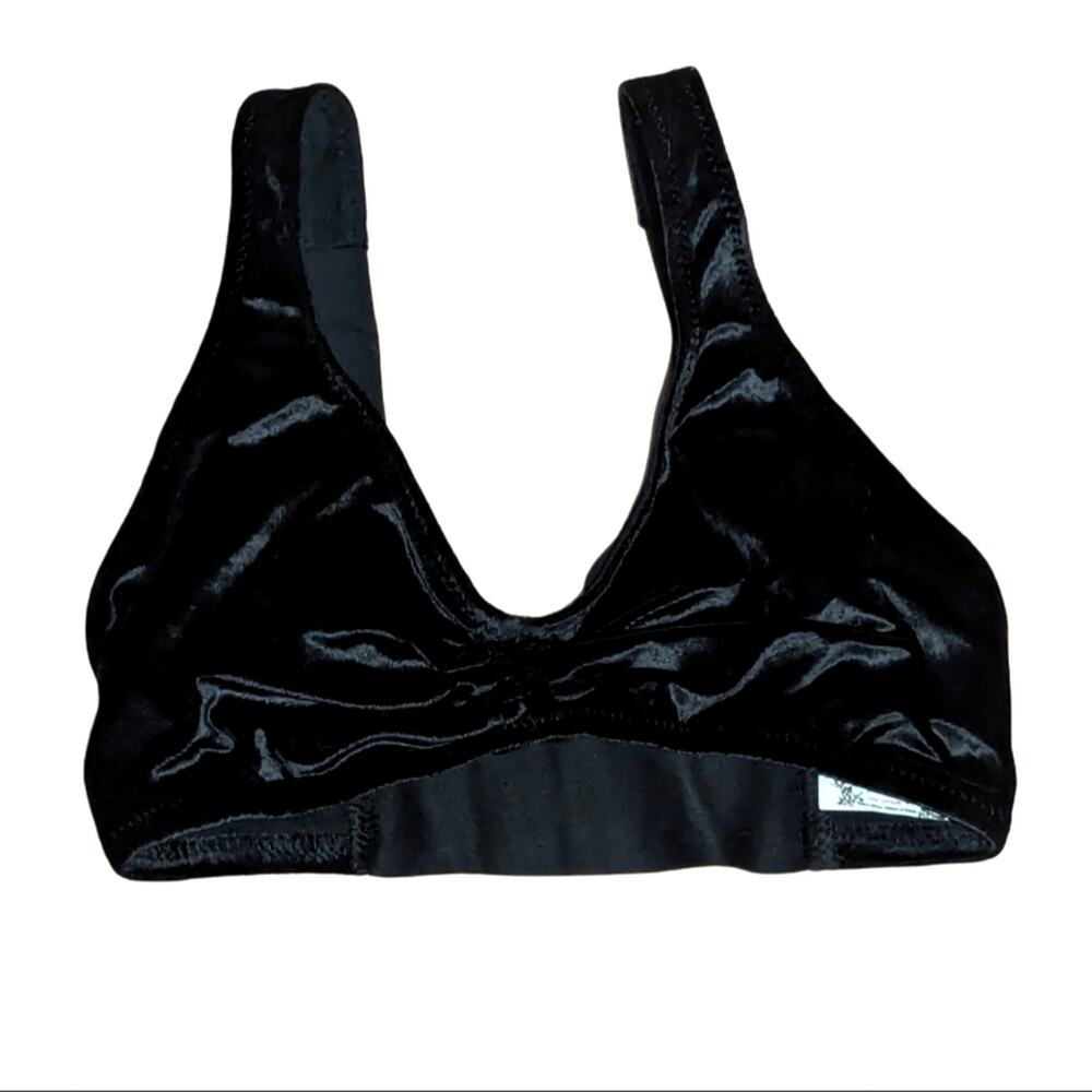 Free People Black Velvet Velour Wide Strap Pullover Comfy Goth Lounge Bralette